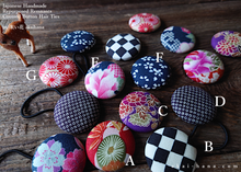 Load image into Gallery viewer, Repurposed Remnants Covered Button Hair Tie, Napkin Holder, Cord Organizer Wagara ⦿phjf1002