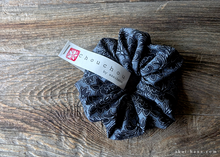 Load image into Gallery viewer, Japanese Handmade Scrunchies, Gray Damask Floral, scaf0007