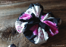 Load image into Gallery viewer, Japanese Handmade Kimono style Scrunchies, SAKURA Black ⦿scjf0019