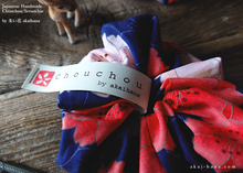 Load image into Gallery viewer, Japanese Handmade Kimono style Scrunchies, SAKURA Navy ⦿scjf0021
