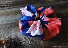 Load image into Gallery viewer, Japanese Handmade Kimono style Scrunchies, SAKURA Navy ⦿scjf0021