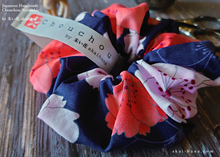 Load image into Gallery viewer, Japanese Handmade Kimono style Scrunchies, SAKURA Navy ⦿scjf0021