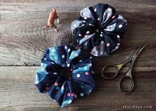 Load image into Gallery viewer, Japanese Handmade Kimono style Scrunchies, Konpeitō (confetto) Black ⦿scjf0030
