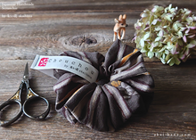 Load image into Gallery viewer, Handmade Kimono style Scrunchies, Kawarijima Gray, 100% Japanese cotton