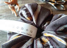 Load image into Gallery viewer, Handmade Kimono style Scrunchies, Kawarijima Gray, 100% Japanese cotton