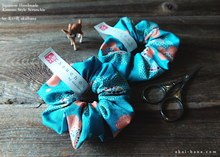 Load image into Gallery viewer, Japanese Handmade Scrunchies, Aqua Floral, scjf0056