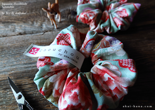 Load image into Gallery viewer, Japanese Handmade Kimono Style Scrunchies, Hikita Hanaguruma Celadon ⦿scjf0058