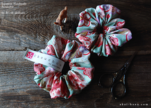 Load image into Gallery viewer, Japanese Handmade Kimono Style Scrunchies, Hikita Hanaguruma Celadon ⦿scjf0058