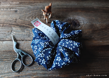 Load image into Gallery viewer, Japanese Handmade Kimono Style Scrunchies, Tiny Sakura Navy, scjf0062