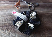 Load image into Gallery viewer, Japanese Handmade Kimono style Scrunchies, Kuro Nadeshiko, Black Dianthus ⦿scjf0068