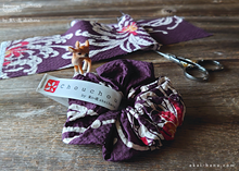 Load image into Gallery viewer, Japanese Handmade Kimono style Scrunchies, Chrysanthemum Azuki Purple, scjf0071