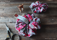 Load image into Gallery viewer, Japanese Handmade Double Gauze Scrunchies, Flower Garden Red ⦿scjf0079