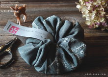 Load image into Gallery viewer, Vintage Kimono Scrunchies, Gray Shibori, Japanese Handmade