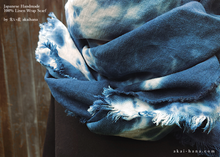 Load image into Gallery viewer, Japanese Linen Wrap, Marbling Dyed Blue ⦿swtw0019