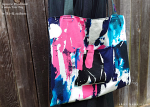 Paint Pink x Blue, Japanese Handmade Cotton Square Tote Bag, tbml0015