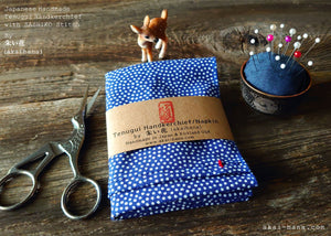 Japanese Tenugui Handkerchief with Sashiko Stitch, Samekomon (shark), tnho0001