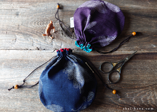 Load image into Gallery viewer, Japanese Handmade Temari Kinchaku (Drawstring) Purse, Eggplant or Midnight Blue ⦿tkjp0015-6