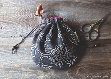 Load image into Gallery viewer, Japanese Handmade Temari Kinchaku (Drawstring) Purse, Kyoto Hand Screen-Printed, Brown ⦿tkjp0018