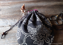 Load image into Gallery viewer, Japanese Handmade Temari Kinchaku (Drawstring) Purse, Kyoto Hand Screen-Printed, Brown ⦿tkjp0018