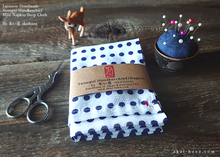 Load image into Gallery viewer, Japanese Tenugui Handkerchief with Hand Stitch, Mameshibori (Navy Dots) ⦿tnho0004