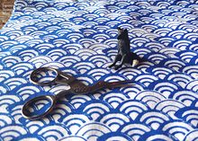 Load image into Gallery viewer, Japanese Tenugui Handkerchief with Hand Stitch, Seigaiha (wave) ⦿tnho0005