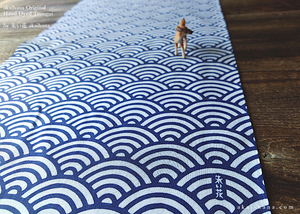 Tenugui Fabric Art with a Frame Mat, ready to frame, Seigaiha Wave 5" x 7" ⦿frmn0002