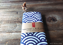 Load image into Gallery viewer, Tenugui Fabric Art with a Frame Mat, ready to frame, Seigaiha Wave 5" x 7" ⦿frmn0002