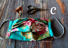 Load image into Gallery viewer, Turquoise Floral Kimono, Japanese Handmade Mask with filter pocket & nose wire, comes with 1 Free Filter Insert