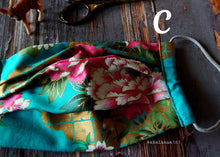 Load image into Gallery viewer, Turquoise Floral Kimono, Japanese Handmade Mask with filter pocket & nose wire, comes with 1 Free Filter Insert