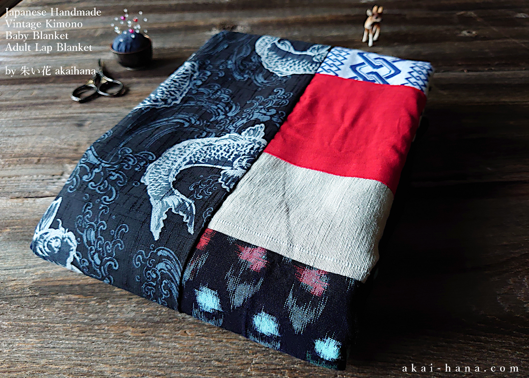 Japanese Handmade Baby Blanket/Adult Lap Blanket, Vintage Kimono+ ⦿blbv0001