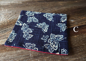 :: Clearance :: Japanese Handmade Coasters, Butterfly Aizome Style, Set of 2