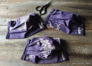 Purple Waves, Japanese Handmade Kimono Style Mask with filter pocket & nose wire, comes with 1 Free Filter Insert