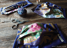Load image into Gallery viewer, Navy Floral Kimono Japanese Handmade Mask with filter pocket & nose wire, comes with 1 Free Filter Insert, fmjf031