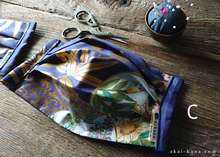 Load image into Gallery viewer, Navy Floral Kimono Japanese Handmade Mask with filter pocket &amp; nose wire, comes with 1 Free Filter Insert, fmjf031
