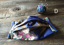 Load image into Gallery viewer, Navy Floral Kimono Japanese Handmade Mask with filter pocket & nose wire, comes with 1 Free Filter Insert, fmjf031