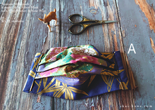 Load image into Gallery viewer, Navy Floral Kimono Japanese Handmade Mask with filter pocket & nose wire, comes with 1 Free Filter Insert, fmjf031