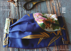 Navy Floral Kimono Japanese Handmade Mask with filter pocket & nose wire, comes with 1 Free Filter Insert, fmjf031