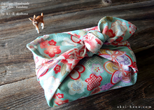 Load image into Gallery viewer, Furoshiki Reusable Fabric Wrap, Bandana, Hikita Hanaguruma Celadon ⦿fsjf0003