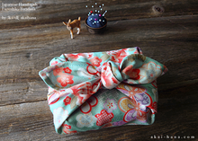 Load image into Gallery viewer, Furoshiki Reusable Fabric Wrap, Bandana, Hikita Hanaguruma Celadon ⦿fsjf0003