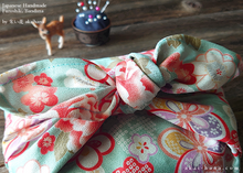 Load image into Gallery viewer, Furoshiki Reusable Fabric Wrap, Bandana, Hikita Hanaguruma Celadon ⦿fsjf0003