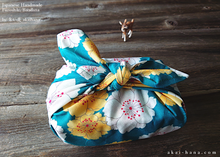 Load image into Gallery viewer, Furoshiki Reusable Fabric Wrap, Bandana, SAKURA Turquoise ⦿fsjf0006