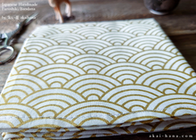 Load image into Gallery viewer, Furoshiki Reusable Fabric Wrap, Bandana, Seigaiha White x Gold ⦿fsjf0016