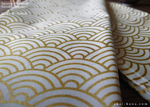 Load image into Gallery viewer, Furoshiki Reusable Fabric Wrap, Bandana, Seigaiha White x Gold ⦿fsjf0016
