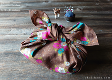Load image into Gallery viewer, Furoshiki Reusable Fabric Wrap, Bandana, Brown Floral ⦿fsjf0022