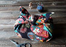 Load image into Gallery viewer, Furoshiki Reusable Fabric Wrap, Bandana, Black Floral Kimono ⦿fsjf0023