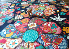 Load image into Gallery viewer, Furoshiki Reusable Fabric Wrap, Bandana, Black Floral Kimono ⦿fsjf0023