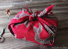 Load image into Gallery viewer, Furoshiki Reusable Fabric Wrap, Bandana, Koi Carp, Red ⦿fsjf0027