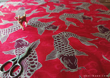 Load image into Gallery viewer, Furoshiki Reusable Fabric Wrap, Bandana, Koi Carp, Red ⦿fsjf0027