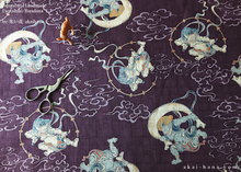 Load image into Gallery viewer, Furoshiki Reusable Fabric Wrap, Bandana, Fūjin Raijin, Purple ⦿fsjf0028