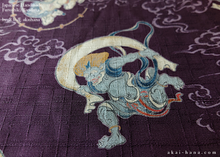 Load image into Gallery viewer, Furoshiki Reusable Fabric Wrap, Bandana, Fūjin Raijin, Purple ⦿fsjf0028